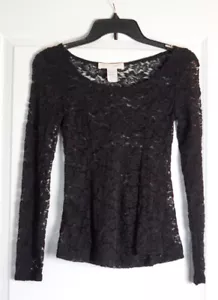Level Eight sexy schwarzes Spitzenshirt Langarm Oberteil Größe Small, neu mit Etikett! - Bild 1 von 8