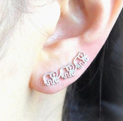 Pendientes de plata de elefante de la suerte, pendientes de elefante de plata, elefantes Foto 1 de 4