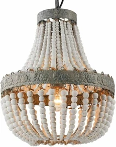 Rustic Wood Beads Chandelier 1 Light Pendant Lamp Lighting Ceiling Light Fixture - Picture 1 of 9