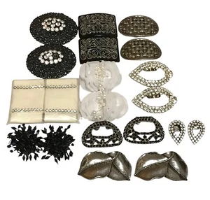 Vintage Shoe Clip Lot of 10 Pairs Some Signed Silver Tone Black Rhinestone NOS - Picture 1 of 3