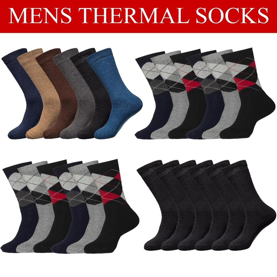 Mens Thermal Socks Winter Warm Brushed Thick Sock Work 3, 6 Pairs Sizes UK 6-11