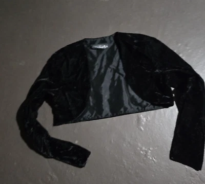 Jaqueta Bolero Vintage Anos 80 90 Steppin Out Veludo Preto Cropped Shrug Vestido Pequeno - Imagem 1 de 4