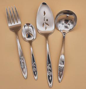 4 pc Serving Set Spoon, Meat Fork, Ladle, Pie MY ROSE ONEIDA Community Stainless