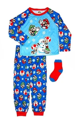 Super Mario Bros. Conjunto de pijama de terciopelo de Navidad para niños con calcetines talla grande 10/12 Foto 1 de 4