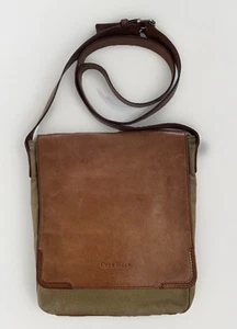 Cole Haan Leather & Canvas 2 Tone Messenger Shoulder Bag Vertical Brown Unisex - Picture 1 of 22