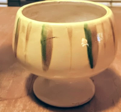 Napcor C7409 4"tall & 4" Radius Yellow Bowl W/green & Brown Stripes - Image 1 of 4