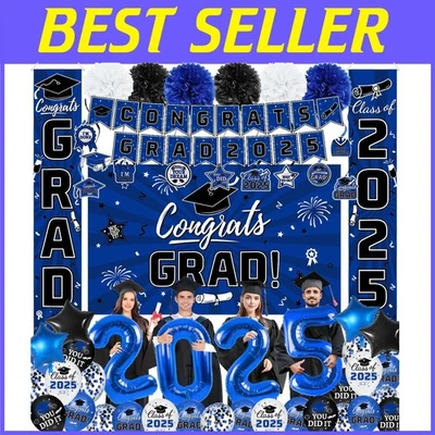 Stylish Blue Graduation Decorations for Class of 2025 - All-Inclusive Set - Image 1 of 4