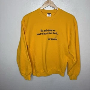 Vintage Jerzees Yellow Crewneck Sweatshirt Fear Of Spiders Mens Medium - Picture 1 of 10