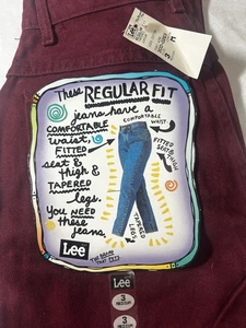 Vintage Lee Jeans 13 Med Juniors Maroon Regular Fit Tapered Leg Made in USA 90s - Picture 1 of 10