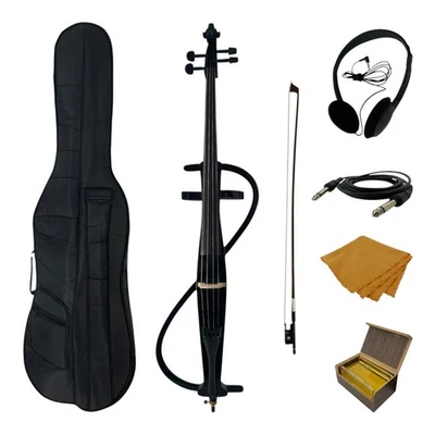 Conjunto de violonchelo eléctrico Catalpa sólido tallado a mano portátil Symphony - negro EC01BK Foto 1 de 4