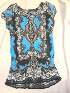 Women's Inc International Concepts Black/Blue Cap Sleeve Sheer Blouse /Top  Sz M - Picture 1 of 14