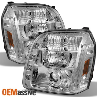 Par de faros LED cromados proyectores Denali Halo Fit 07-14 GMC Yukon XL 1500 2500 Foto 1 de 2