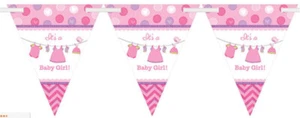 IT'S A BABY GIRL pink wall PENNANT BANNER Kit baby shower gender reveal 24 flags - Picture 1 of 2