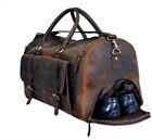 22" Genuine Leather Duffel Overnight Travel Weekend With Shoe Compartment Bag1