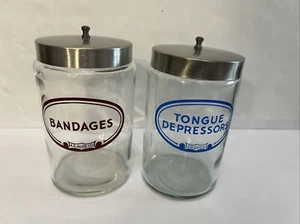 Set 2 Grafco Glass Medical Apothecary Jars BANDAGES & TONGUE DEPRESSORS w/Lids - Picture 1 of 15