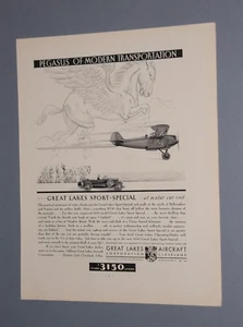 1930 GREAT LAKES AVIÓN DEPORTIVO ESPECIAL ANUNCIO DE GRANDES LAGOS BIPLANO ANUNCIO - Imagen 1 de 1