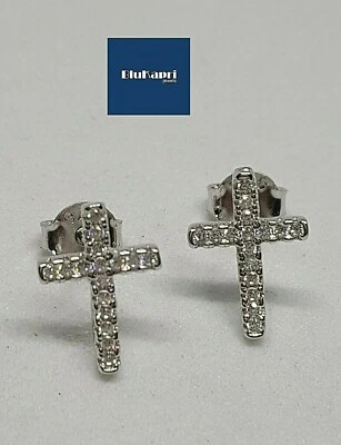 Orecchini argento croce con zirconi bianchi - Immagine 1 di 4