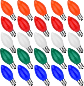 25 Pack C7 Ceramic Christmas Replacement Bulbs, Multi-Color Bulbs for E12 Candel - Picture 1 of 12