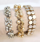 3 Vintage Bracelets Lisner Oak Leaves & Faux Pearls Unsigned Mother-of-Pearl Dot