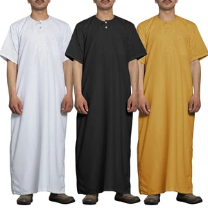 INCERUN Men Muslim Jubba Thobe Short Sleeve Kaftan Solid Color Long Tops Robes