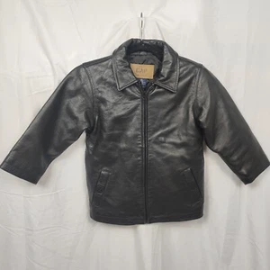 Gap Kids Y2k Leather Jacket Black Full Zip Pockets Size XS Age 4-5 Big Fitting  - Picture 1 of 16
