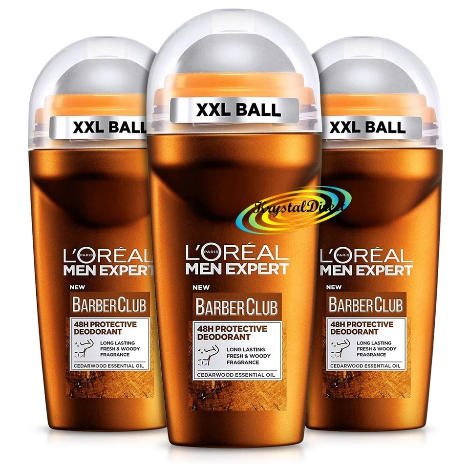 L'OREAL 3x Loreal Men Expert Barber Club Deodorant Roll On Cedarwood Fragrance 50ml