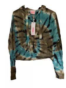 soft 100% Organic cashmere Top Hoodie NEW RRP£295 Cropped zip Tiger TieDye Uk - Picture 1 of 7