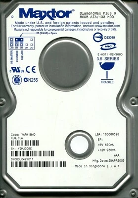 MAXTOR 6Y080L0 DiamondMax Plus 9 80GB 3,5"IDE 7,2K RPM 2MB 6Y080L0421011 - Immagine 1 di 4