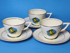3er Set American Ceramic Industries Military Service Design Tasse & Untertasse 22K  - Bild 1 von 5