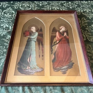 Vintage Paar Fra Angelico verziert Gold chromolithographisch Engel Druck gerahmt - Bild 1 von 7