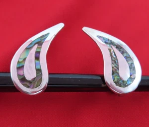 Vintage Sterling Silber Ohrringe Ablalone Akzent Modernist 1,25 in Träne 162h - Bild 1 von 11