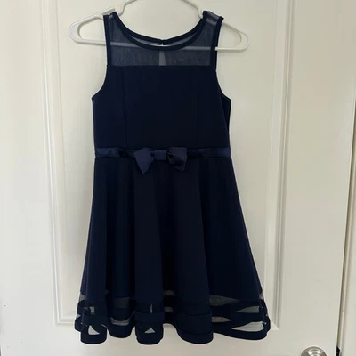 Calvin Klein Big Girls Illusion Mesh Bow Front Dress Size 12 - Image 1 of 4