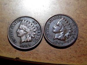 Coppia di simpatici penny testa di indiano originali Better Date 1908 e 1909 C9 - Foto 1 di 2