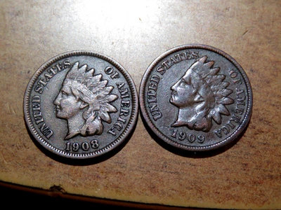 Un par de bonitos centavos cabeza india originales mejor fecha 1908 y 1909 C9 Foto 1 de 2