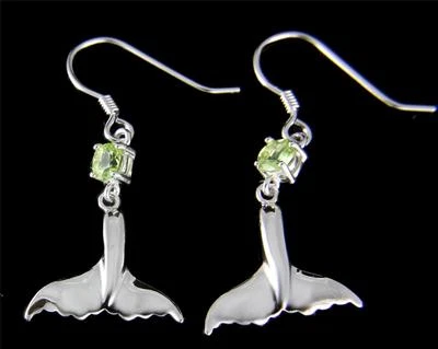 BRINCOS DE GANCHO DE FIO DE CAUDA DE BALEIA HAVAIANA PRATA 925 PERIDOTO GENUÍNO RÓDIO 16 MM - Imagem 1 de 2