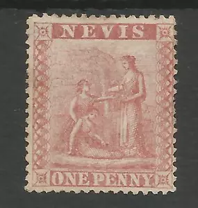 NEVIS SG9 THE 1867 QV 1d ROJO PÁLIDO SIN USAR GATO £65 - Imagen 1 de 2