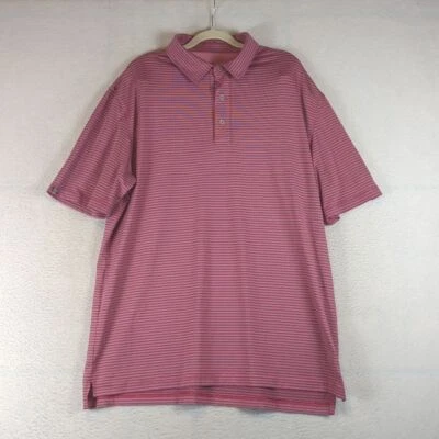 Straight Down Men's Pink Striped Performance Golf Polo Shirt Size XL - Image 1 of 4