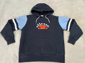 Vintage Ellesse Chenille Logo Pullover Hoodie Navy sz L *FITS SMALL* Y2K sweater - Picture 1 of 10