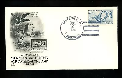 US FDC #2092 Artcraft 1984 Riverside NJ Waterfowl Duck Preserve Wetlands U/O - Image 1 of 2