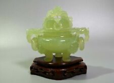 6.9" Chinese Yellow Jade HandCarving Lucky Dragon Tripodia Incense Burner Censer