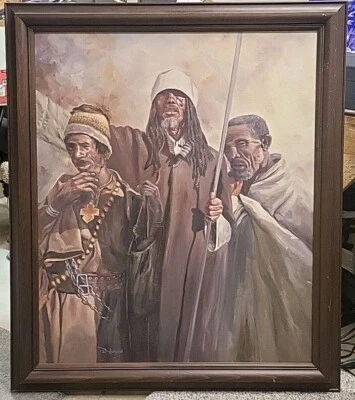 BLACK AFRICAN  MEN PORTRAIT VINTAGE OIL PAINTING  LARGE SIGNED 36X30" - Image 1 of 2
