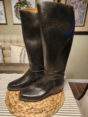 Vtg Finland Women Equestrian TALL Horse Riding Black RUBBER Dress Boots 42 US 10 - Image 1 of 4