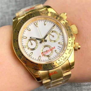 Reloj Hombre 39mm Multifunción Completo Cronógrafo VK63 Cuarzo Oro Amarillo Blanco - Imagen 1 de 5