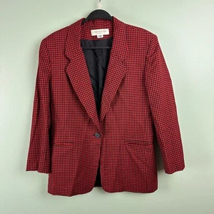 Vintage Jones New York Blazer Jacket Womens 10p Red Black Checkered Wool 80s USA - Picture 1 of 12