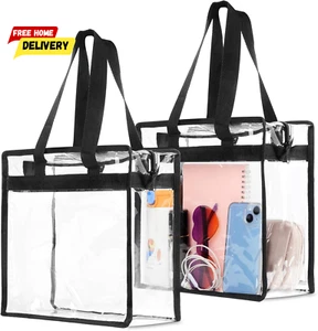 2pcs Clear Bag for Stadium Events Approved,12X6X12 Large Transparent Tote,Gym - Picture 1 of 12
