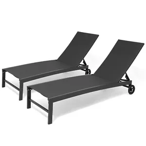 Outdoor Wheel Adjustable Chaise 5 Reclinig Position Aluminum Sun Lounger - Picture 1 of 10