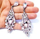 Rhinestone Chandelier Drop Earrings Steampunk Prom Pageant Jewelry 3.2 in Pink