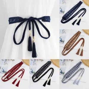 Woven Tassel Belt Self-Tie Dress Belt Waist Decoration Rope Braided Boho Style ! - Picture 1 of 20