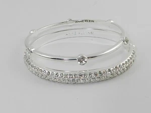 Anne Klein Crystal Silver- Tone Bangle Bracelet Set - Picture 1 of 2