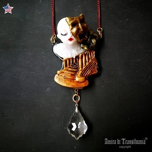 Belle Epoque Jewellery Necklace Pendant Doll Head Art Deco Phantom of the Opera - Picture 1 of 24